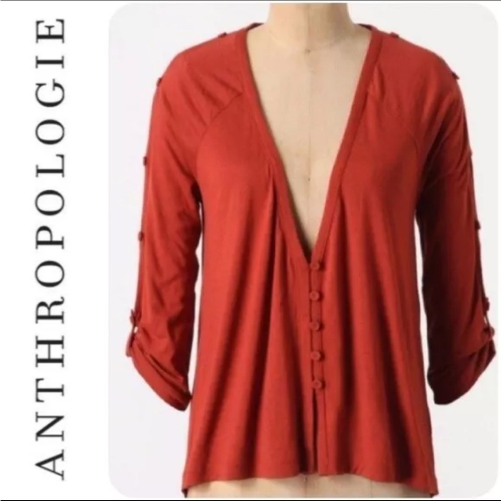 Postmark Anthropologies Hellebore Cold Shoulder 3/4 Sleeve Blouse Top; X-Small